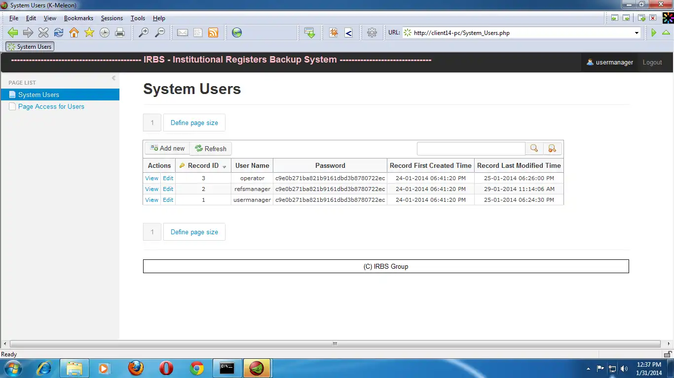 Download web tool or web app IRBS - Institutional Registers Backup
