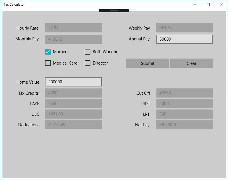 Download web tool or web app Irish Income Tax Calculator