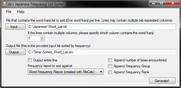 Download web tool or web app Japanese Frequency List Sorter
