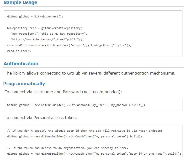 GitHub용 웹 도구 또는 웹 앱 Java API 다운로드