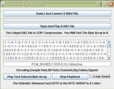 Download web tool or web app Java Audio Byte Array Zip