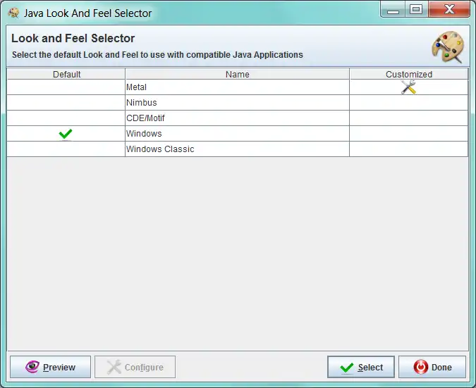 Download web tool or web app Java Look And Feel Selector