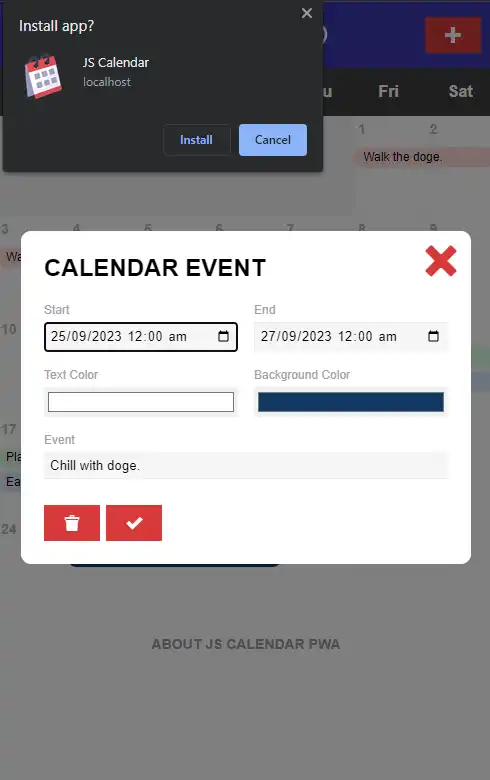 വെബ് ടൂൾ അല്ലെങ്കിൽ വെബ് ആപ്പ് Javascript Calendar PWA ഡൗൺലോഡ് ചെയ്യുക