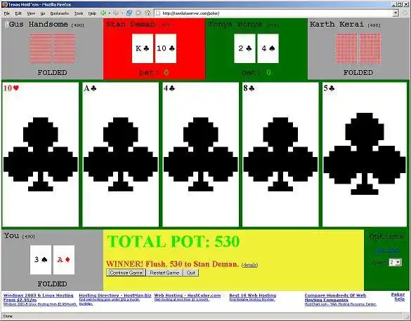 Завантажте веб-інструмент або веб-програму JavaScript Texas Hold em Poker, щоб запускати її в Windows онлайн через Linux онлайн