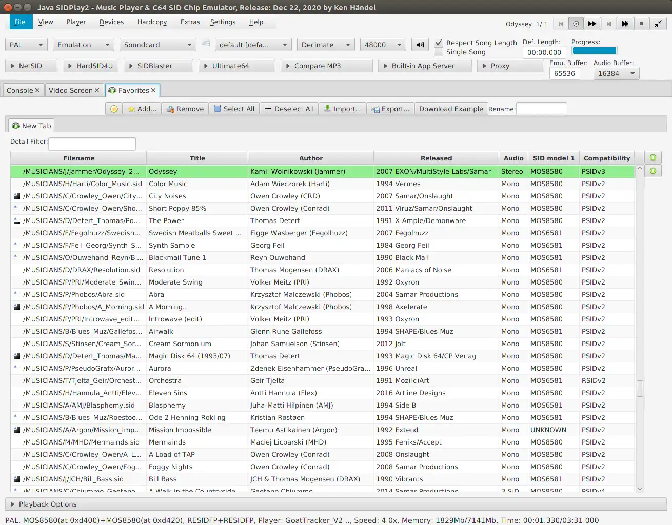 Baixe a ferramenta da web ou o aplicativo da web Java SID Player Music Library V2