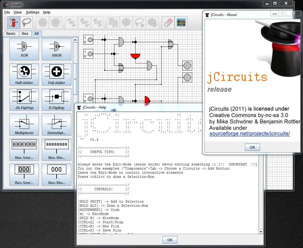 Download web tool or web app jCircuits to run in Windows online over Linux online