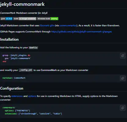 웹 도구 또는 웹 앱 jekyll-commonmark 다운로드