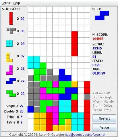 Muat turun alat web atau aplikasi web Jetris - Klon Tetris berasaskan Java untuk dijalankan dalam Windows dalam talian melalui Linux dalam talian