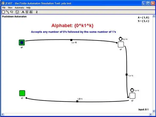 Téléchargez l'outil Web ou l'application Web jFAST - le simulateur d'automates finis