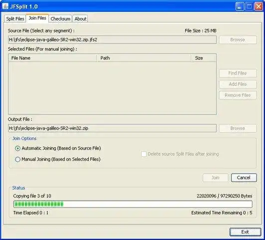 Télécharger l'outil Web ou l'application Web JFSplit - File Splitter and Joiner