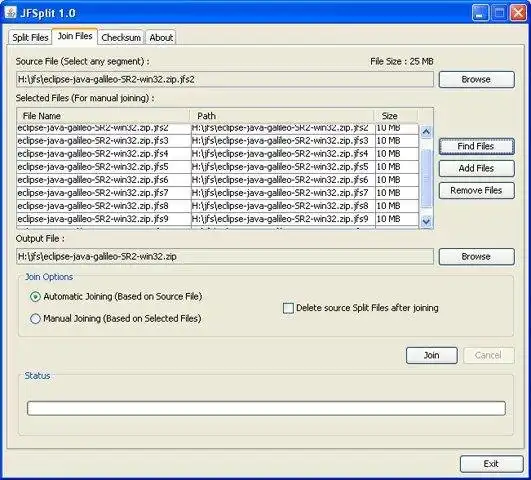 Download webtool of webapp JFSplit - File Splitter en Joiner