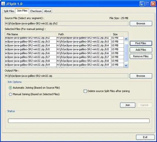 Baixe a ferramenta da web ou o aplicativo da web JFSplit - File Splitter and Joiner