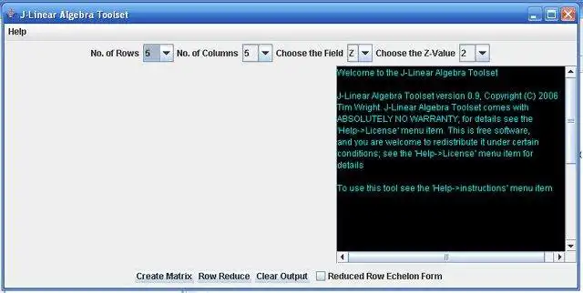 Download web tool or web app J-Linear Algebra Toolset to run in Windows online over Linux online