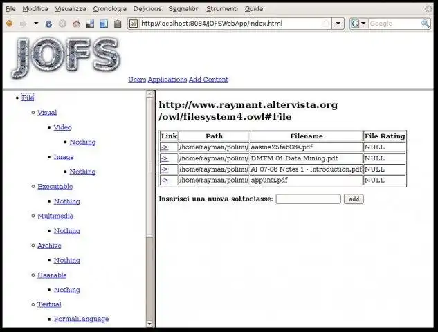 Download web tool or web app JOFS (Java Ontology for File Storage)