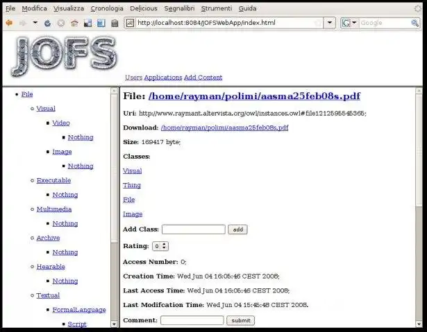 Download web tool or web app JOFS (Java Ontology for File Storage)