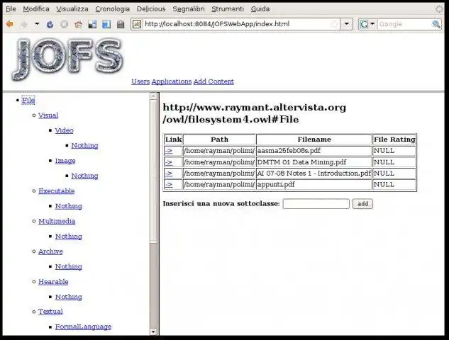 Download web tool or web app JOFS (Java Ontology for File Storage) to run in Linux online