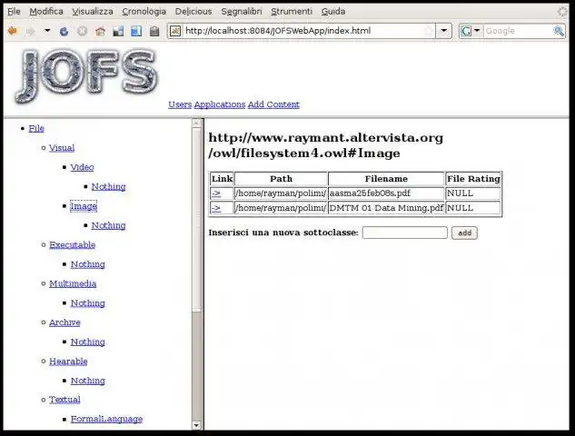 Download web tool or web app JOFS (Java Ontology for File Storage) to run in Linux online