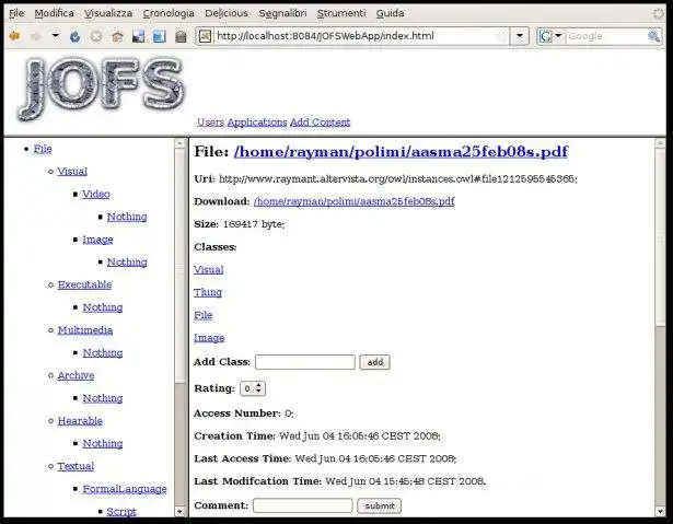 Download web tool or web app JOFS (Java Ontology for File Storage) to run in Linux online