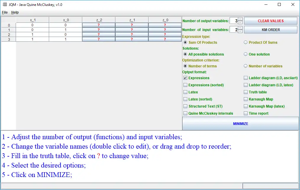 Mag-download ng web tool o web app na JQM Java Quine McCluskey para tumakbo sa Linux online