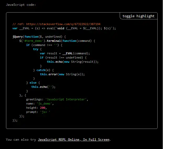 Web aracını veya web uygulamasını indirin jQuery Terminal