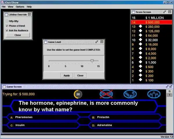 Download web tool or web app jQuizShow (Millionaire game) to run in Linux online