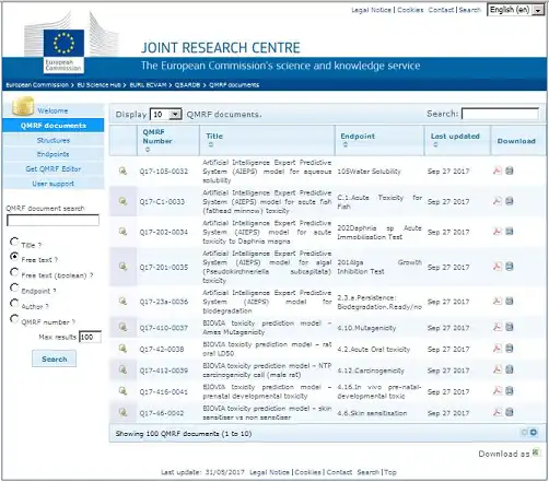 Download web tool or web app JRC QSAR Model Database