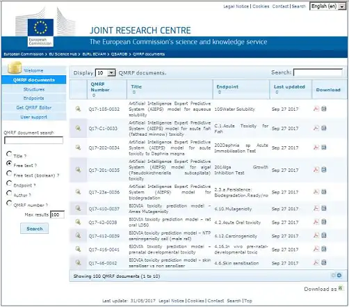 Muat turun alat web atau apl web Pangkalan Data Model JRC QSAR