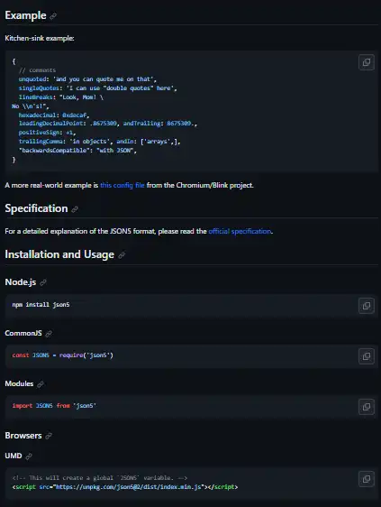 Download web tool or web app JSON5
