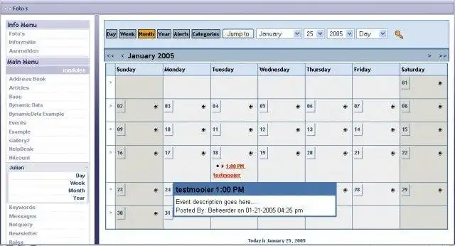 Unduh alat web atau aplikasi web Julian - modul kalender Xaraya