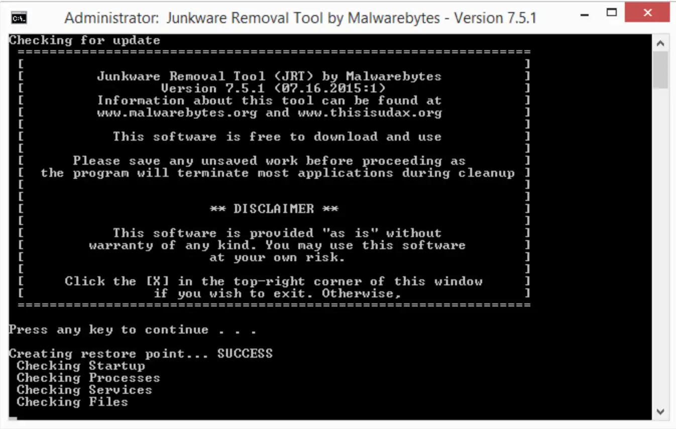Download de webtool of web-app Junkware Removal Tool (JRT)