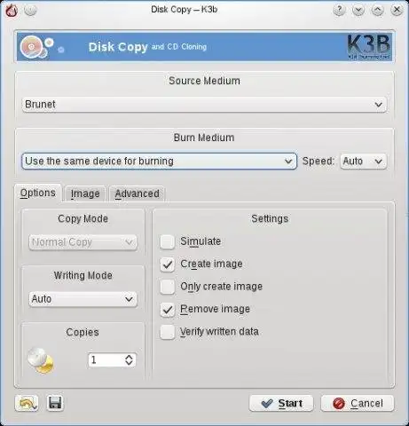Unduh alat web atau aplikasi web K3b - Pencipta CD untuk KDE