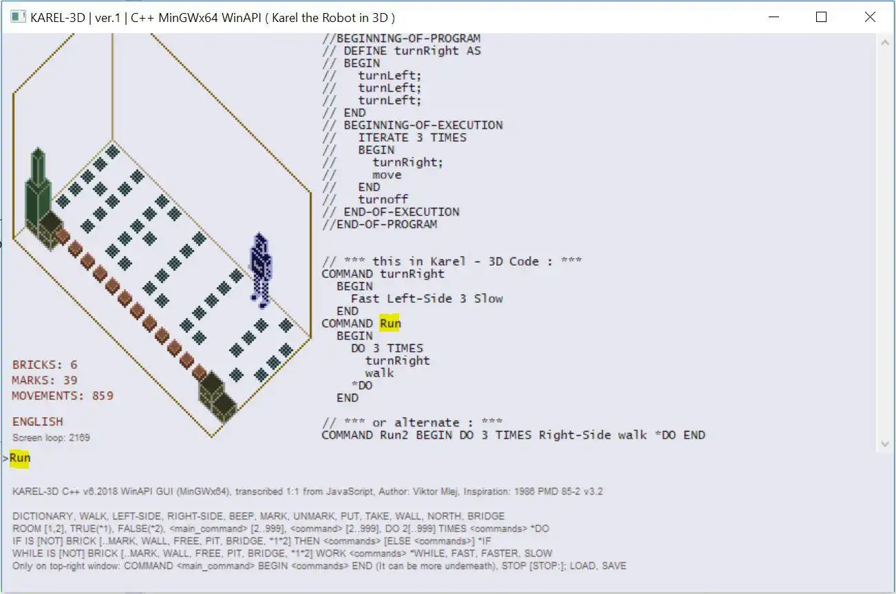 Download web tool or web app KAREL 3D C++  ( Karel the Robot in 3D ) to run in Windows online over Linux online