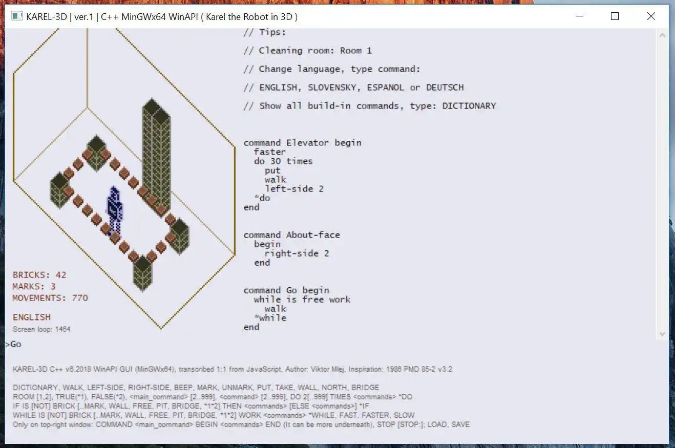 Download web tool or web app KAREL 3D C++  ( Karel the Robot in 3D ) to run in Windows online over Linux online