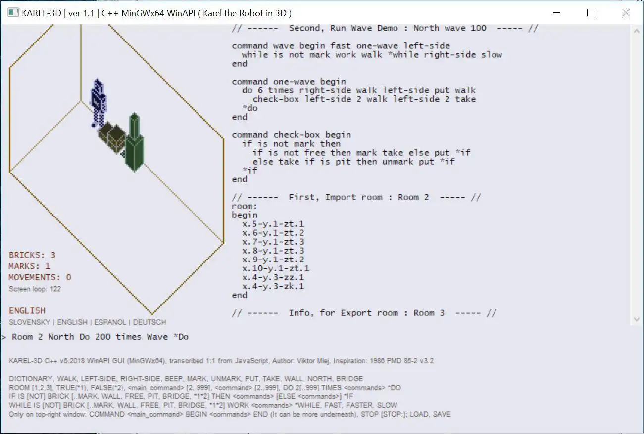 웹 도구 또는 웹 앱 KAREL 3D C++(Karel the Robot in 3D)를 다운로드하여 Linux 온라인을 통해 온라인으로 Windows에서 실행