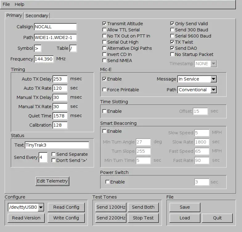 Mag-download ng web tool o web app KB1OIQ - TinyTrak3 Config GPL