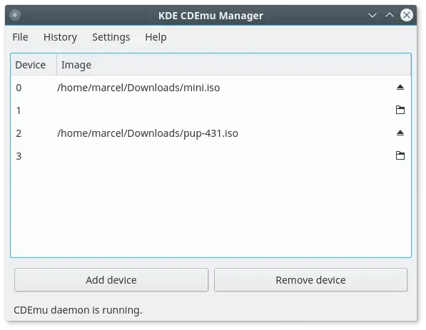 Загрузите веб-инструмент или веб-приложение KDE CDEmu Manager.