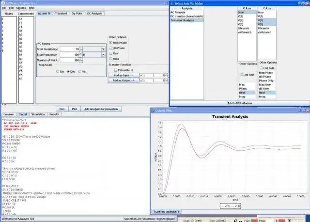 הורד את כלי האינטרנט או אפליקציית האינטרנט KJWaves - SPICE3 GUI ומציג צורות גל