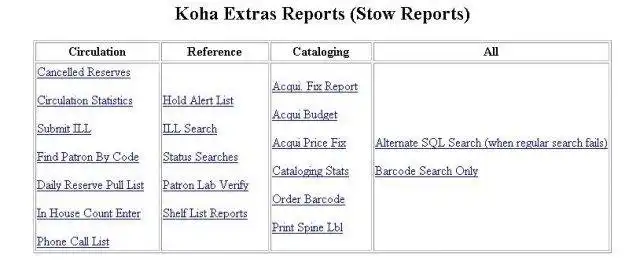 Download web tool or web app Koha Stow Extras