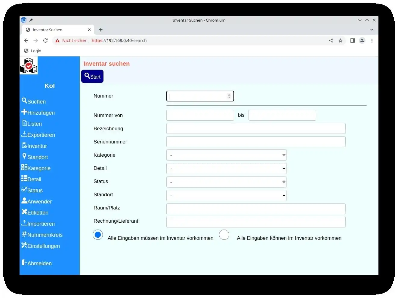 Download web tool or web app KoI:Inventur