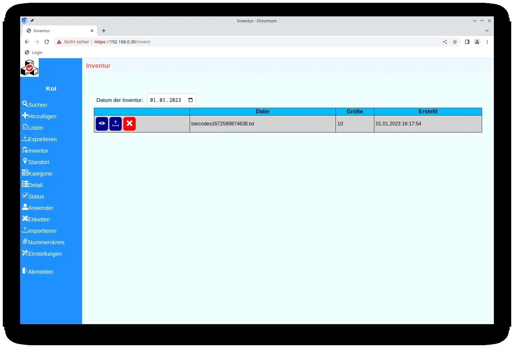 Download web tool or web app KoI:Inventur