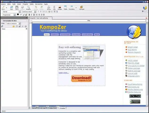 웹 도구 또는 웹 앱 다운로드 KompoZer Fácil