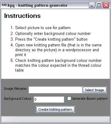 Télécharger l'outil Web ou l'application Web kpg - Knitting Pattern Generator