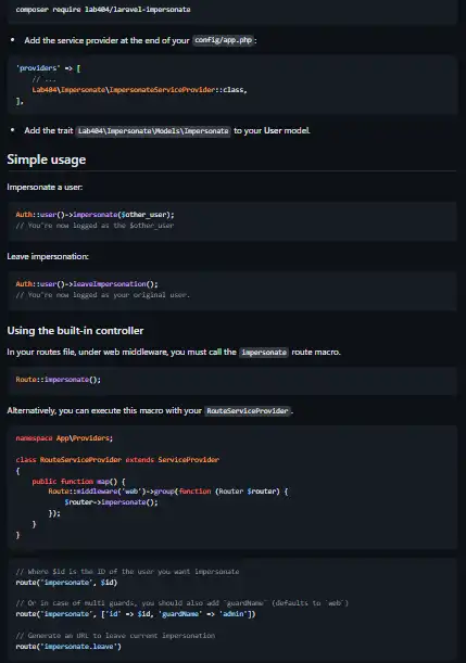 Download web tool or web app Laravel Impersonate