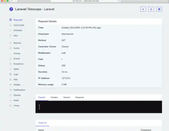 Scarica lo strumento web o l'app web Laravel Telescope