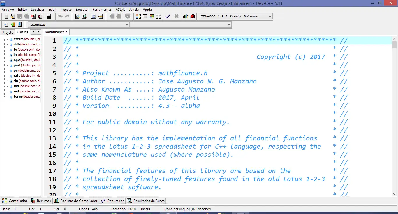 Muat turun alat web atau aplikasi web Lib Finance Math GCC (C++) Lotus 123 untuk dijalankan di Linux dalam talian