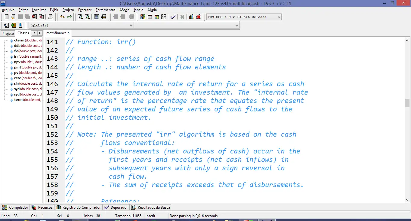 Muat turun alat web atau aplikasi web Lib Finance Math GCC (C++) Lotus 123 untuk dijalankan dalam Windows dalam talian melalui Linux dalam talian