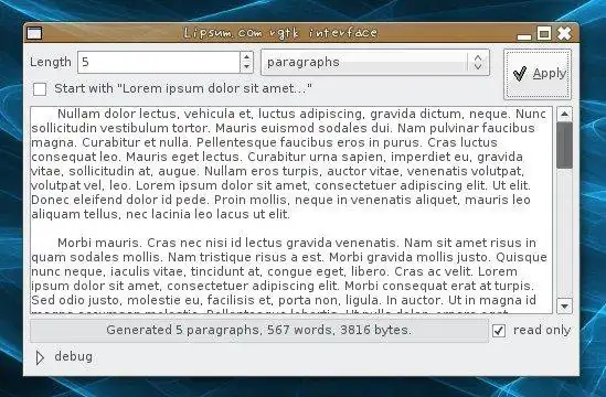 Faça o download da ferramenta da web ou do aplicativo da web Lipsum.com rgtk interface