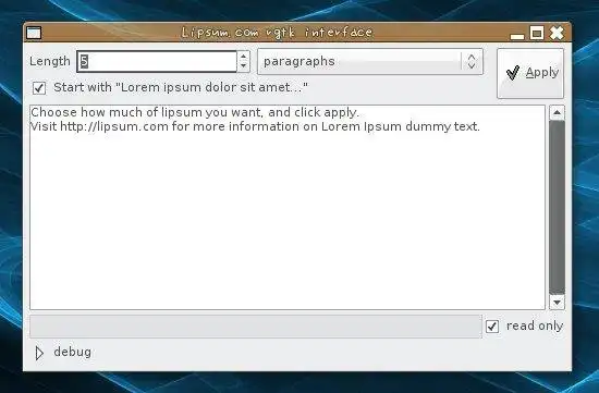 Pobierz narzędzie internetowe lub aplikację internetową Lipsum.com interfejs rgtk