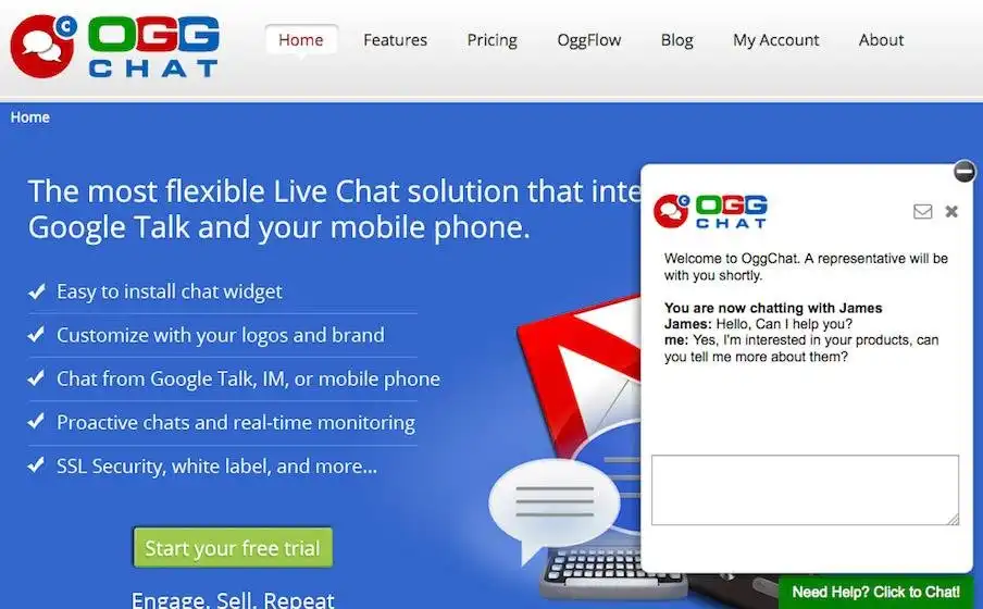 OggChat의 웹 도구 또는 웹 앱 라이브 채팅 모듈 다운로드