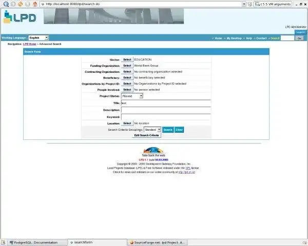 Download web tool or web app Local Projects Database